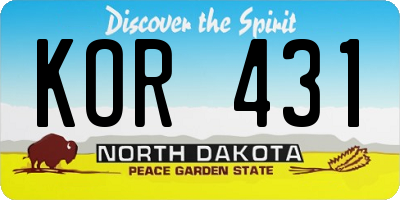 ND license plate KOR431
