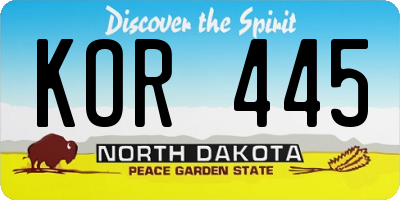 ND license plate KOR445