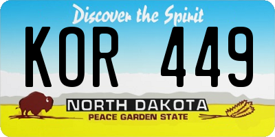 ND license plate KOR449