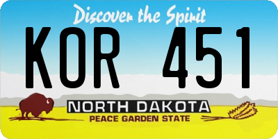 ND license plate KOR451