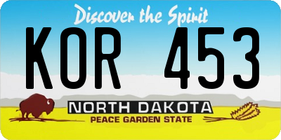 ND license plate KOR453
