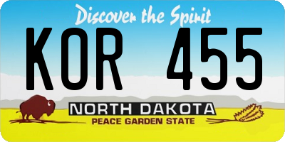 ND license plate KOR455