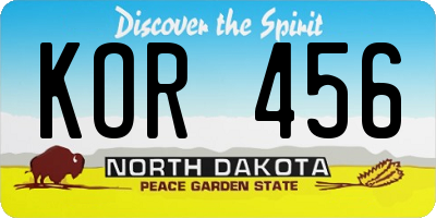 ND license plate KOR456