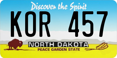 ND license plate KOR457