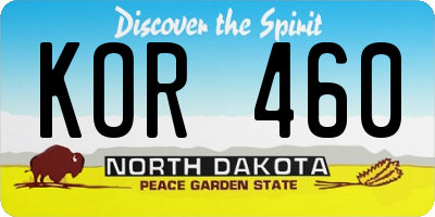 ND license plate KOR460
