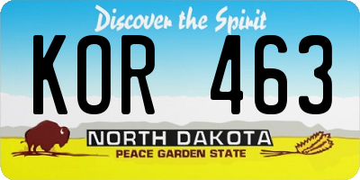 ND license plate KOR463