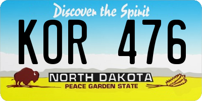 ND license plate KOR476