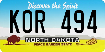 ND license plate KOR494