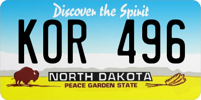 ND license plate KOR496