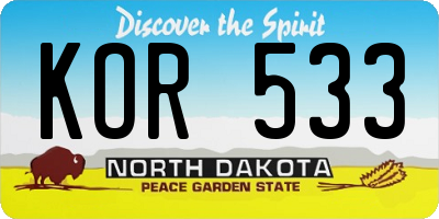 ND license plate KOR533