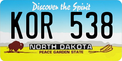 ND license plate KOR538