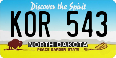 ND license plate KOR543