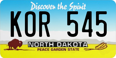 ND license plate KOR545