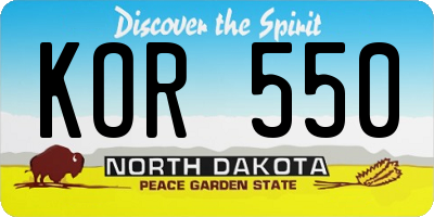 ND license plate KOR550