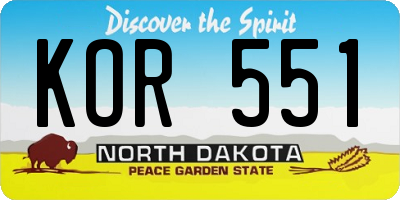 ND license plate KOR551