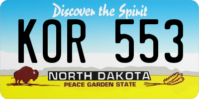 ND license plate KOR553