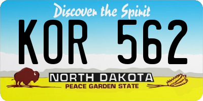 ND license plate KOR562