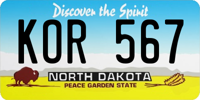 ND license plate KOR567
