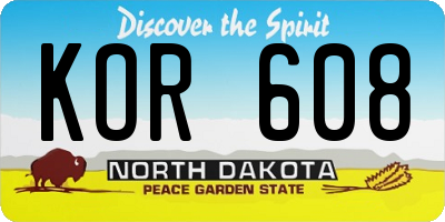 ND license plate KOR608