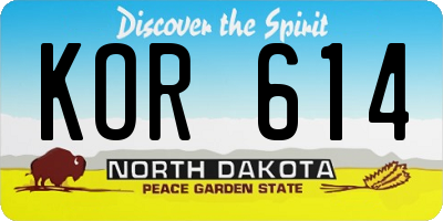 ND license plate KOR614