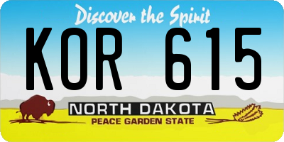 ND license plate KOR615