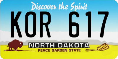 ND license plate KOR617