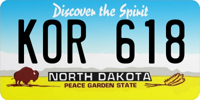 ND license plate KOR618