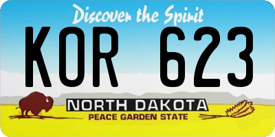 ND license plate KOR623