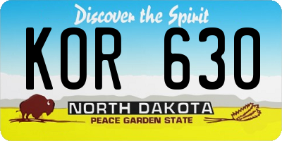 ND license plate KOR630