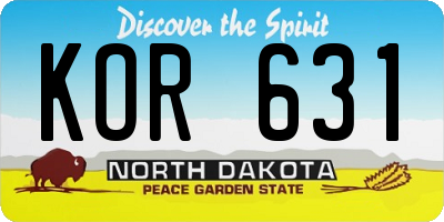 ND license plate KOR631