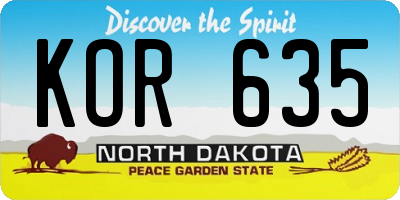 ND license plate KOR635