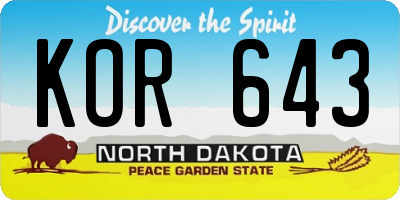 ND license plate KOR643