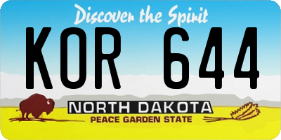 ND license plate KOR644