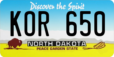 ND license plate KOR650