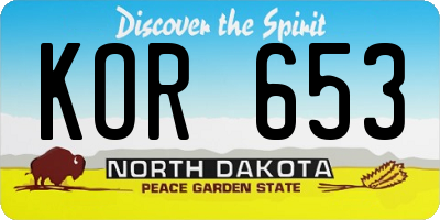 ND license plate KOR653