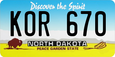 ND license plate KOR670