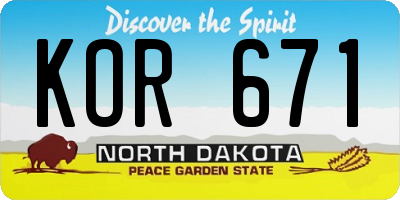 ND license plate KOR671