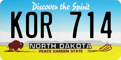 ND license plate KOR714