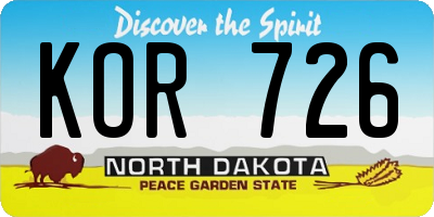 ND license plate KOR726