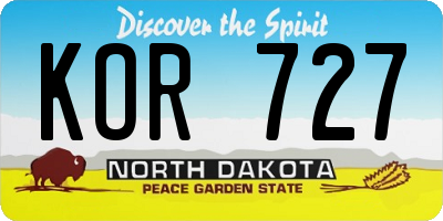 ND license plate KOR727