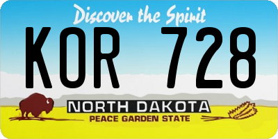 ND license plate KOR728
