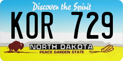 ND license plate KOR729