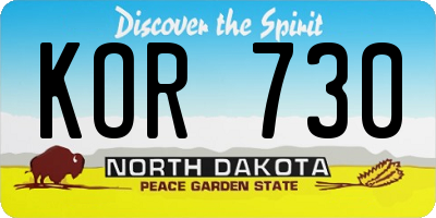 ND license plate KOR730