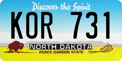 ND license plate KOR731