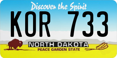 ND license plate KOR733