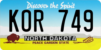 ND license plate KOR749