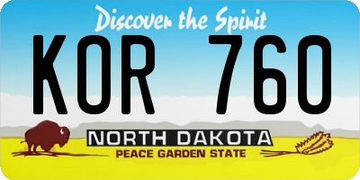 ND license plate KOR760