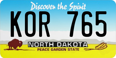 ND license plate KOR765