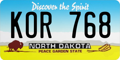 ND license plate KOR768