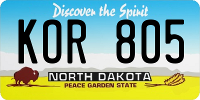 ND license plate KOR805